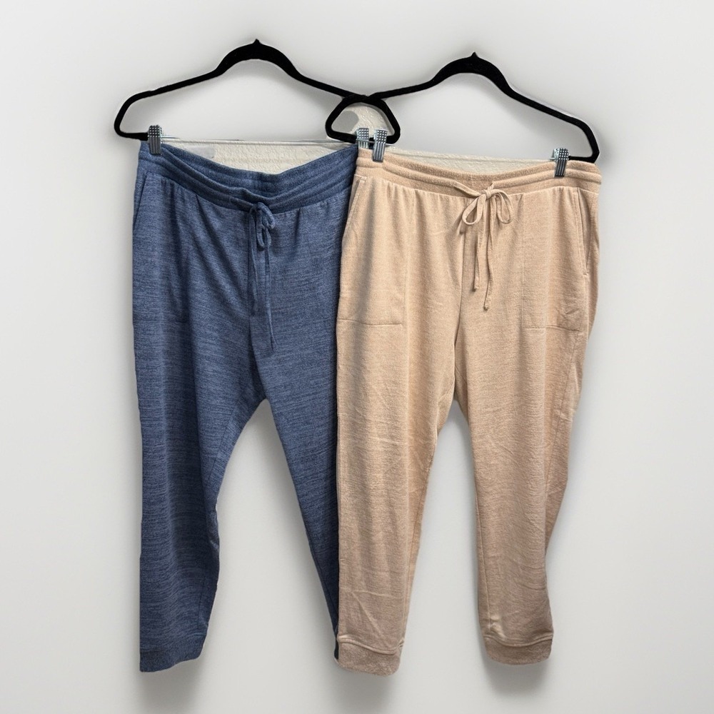 Cozy Drawstring Joggers - Blue and Beige